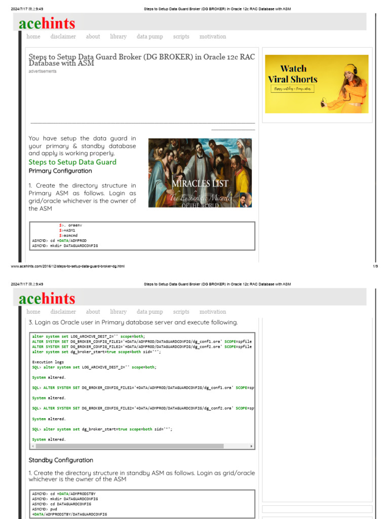Steps To Setup Data Guard Broker (DG BROKER) in Oracle 12c RAC Database ...