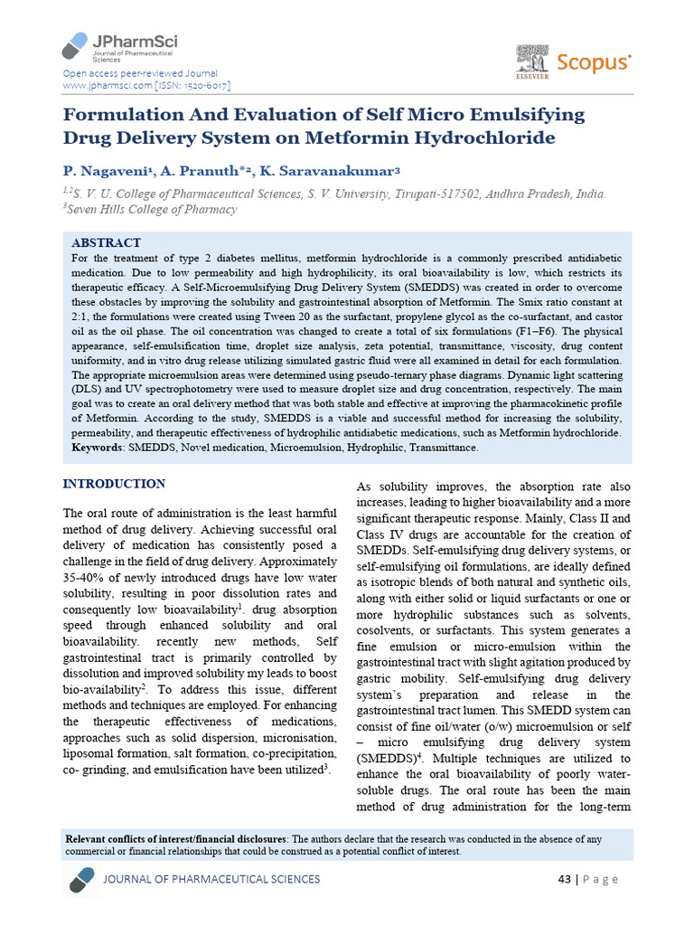 Formulation and Evaluation of Self Micro Emulsifying Drug Delivery ...