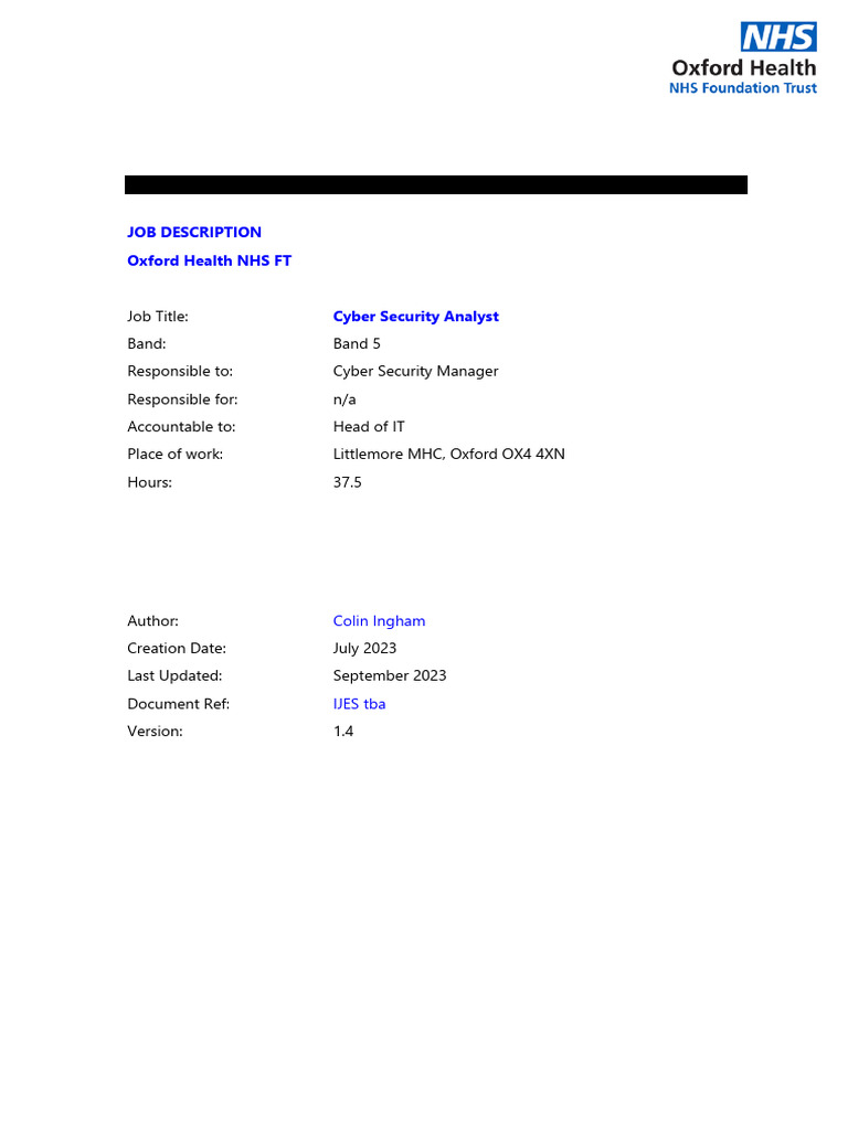 267-CS7520889 - Job Description & Person Spec - Cyber Security Analyst ...