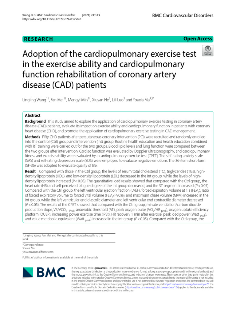Adoption of The Cardiopulmonary Exercise Test | PDF | Coronary Artery ...