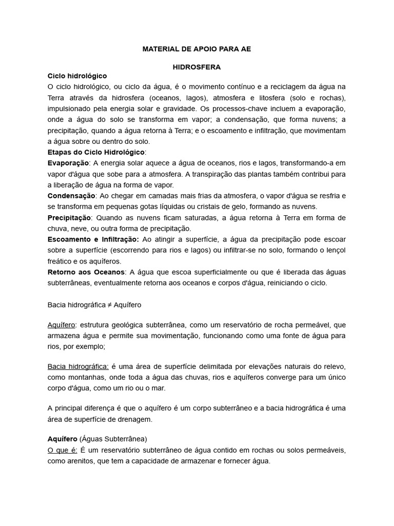 Material de Apoio para Ap Ae | PDF | Ciclo da água | Ecossistema