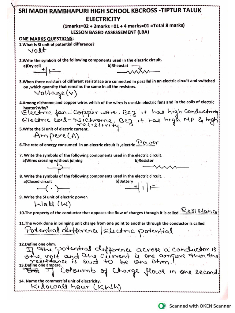Lba and Model Paper Electricity | PDF