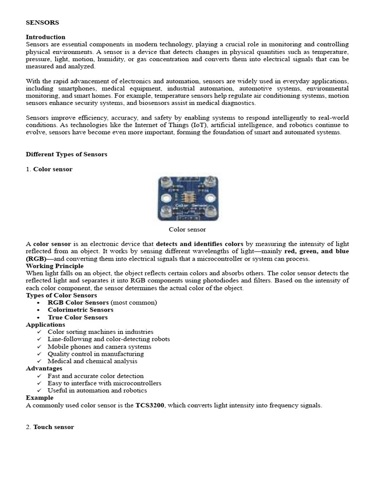 Mechantronics Sensors Topic | PDF | Electric Current | Infrared