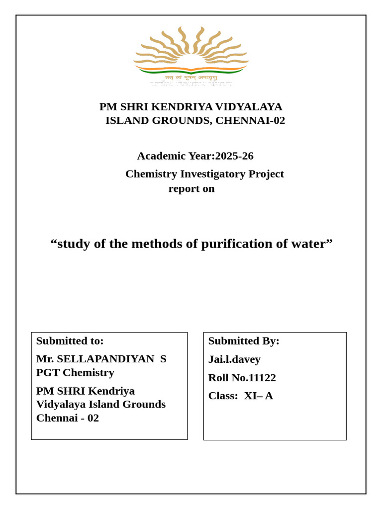 Class 11 Chemistry Investigatory Project Report | PDF | Water ...