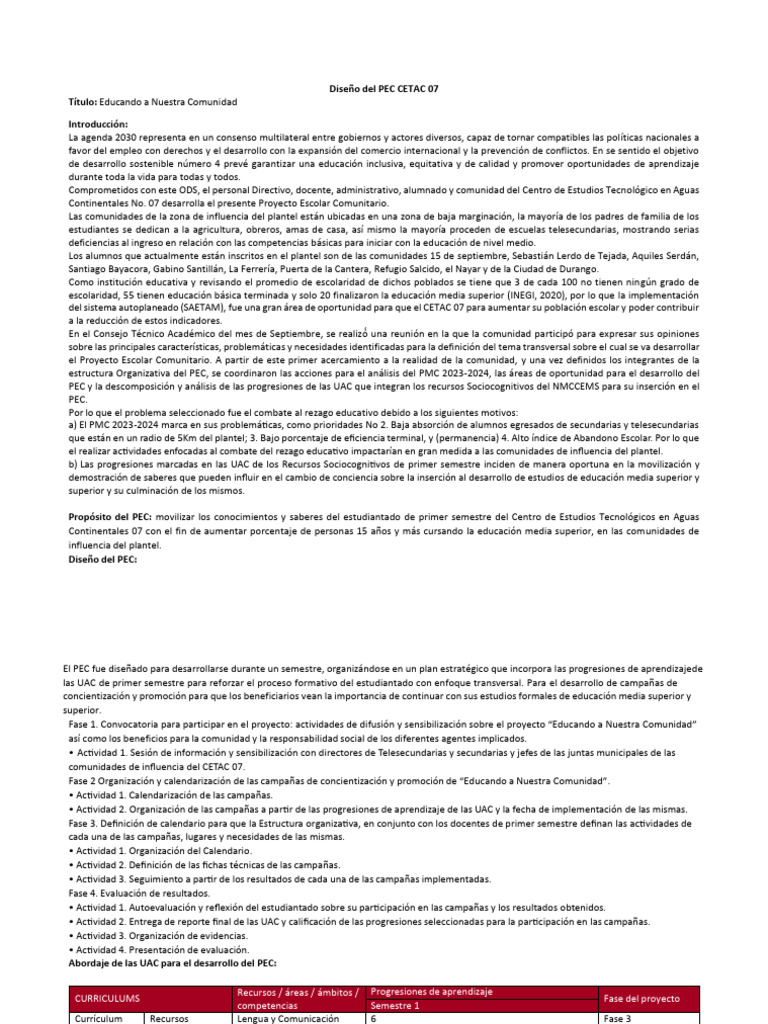 Pec Educando A Nuestra Comunidad | PDF | Maestros | Plan de estudios