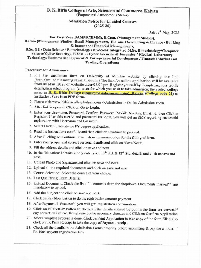 Admission Notice | PDF