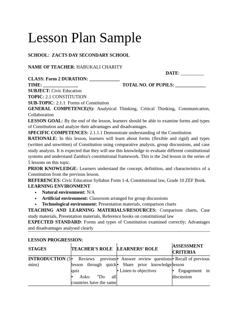 Lesson Plan Sample | PDF | Lesson Plan | Learning