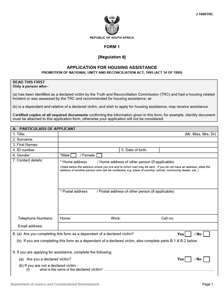 TRC Housing Assistance Form 1 J1000TRC Reg8 (20260126) | PDF