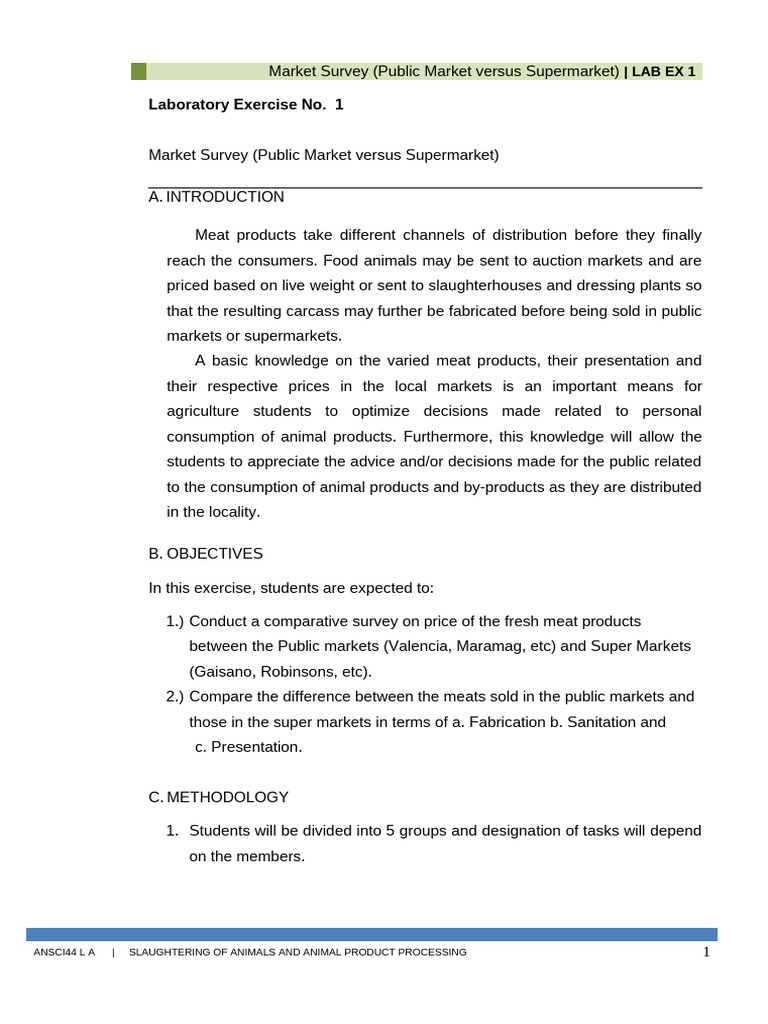 ANSCI44 Lab Ex 1 Revised | PDF | Meat | Animal Slaughter