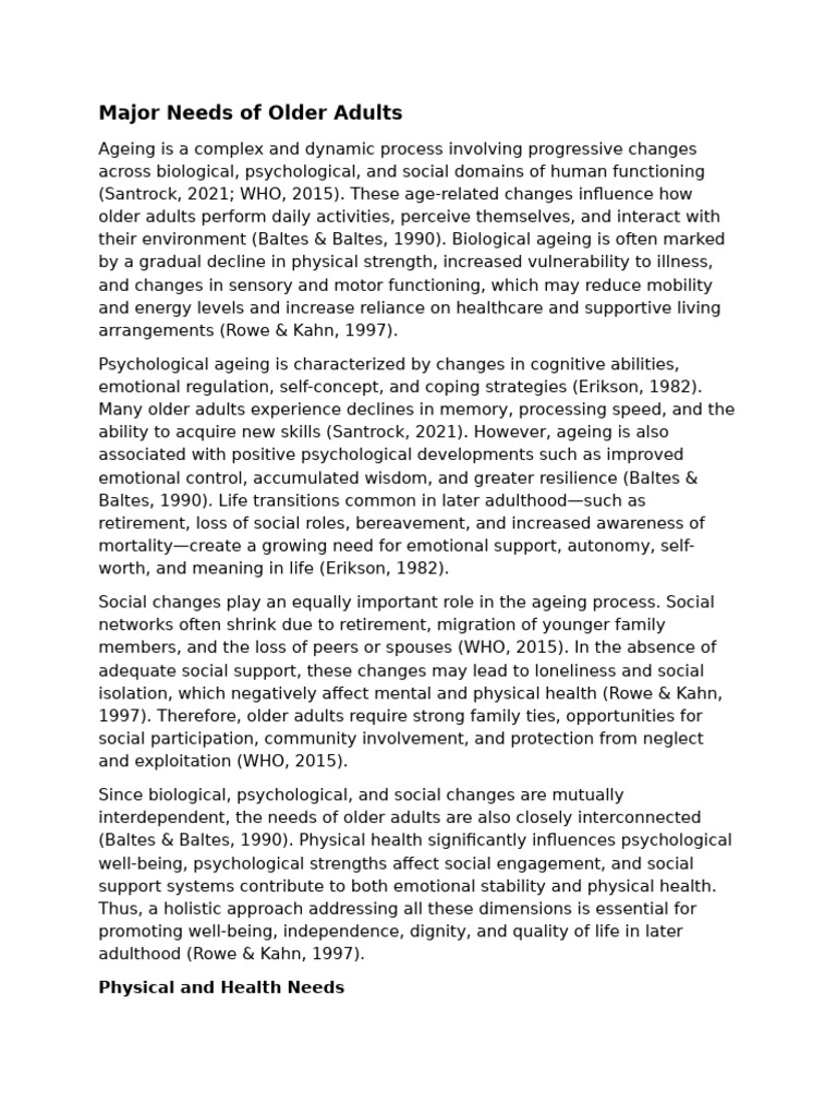 Major Needs of Older Adults - Notes | PDF | Well Being | Mental Health