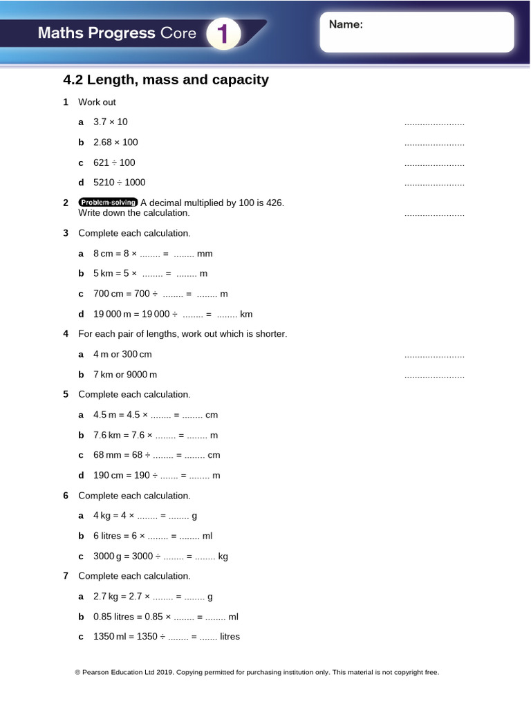 Metric Units Depth Worksheet | PDF | Litre | Length
