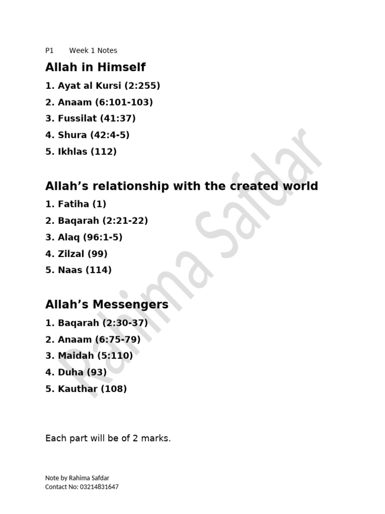 P1 Week 1 Notes by Miss Rahima Safdar | PDF | Prophets And Messengers ...