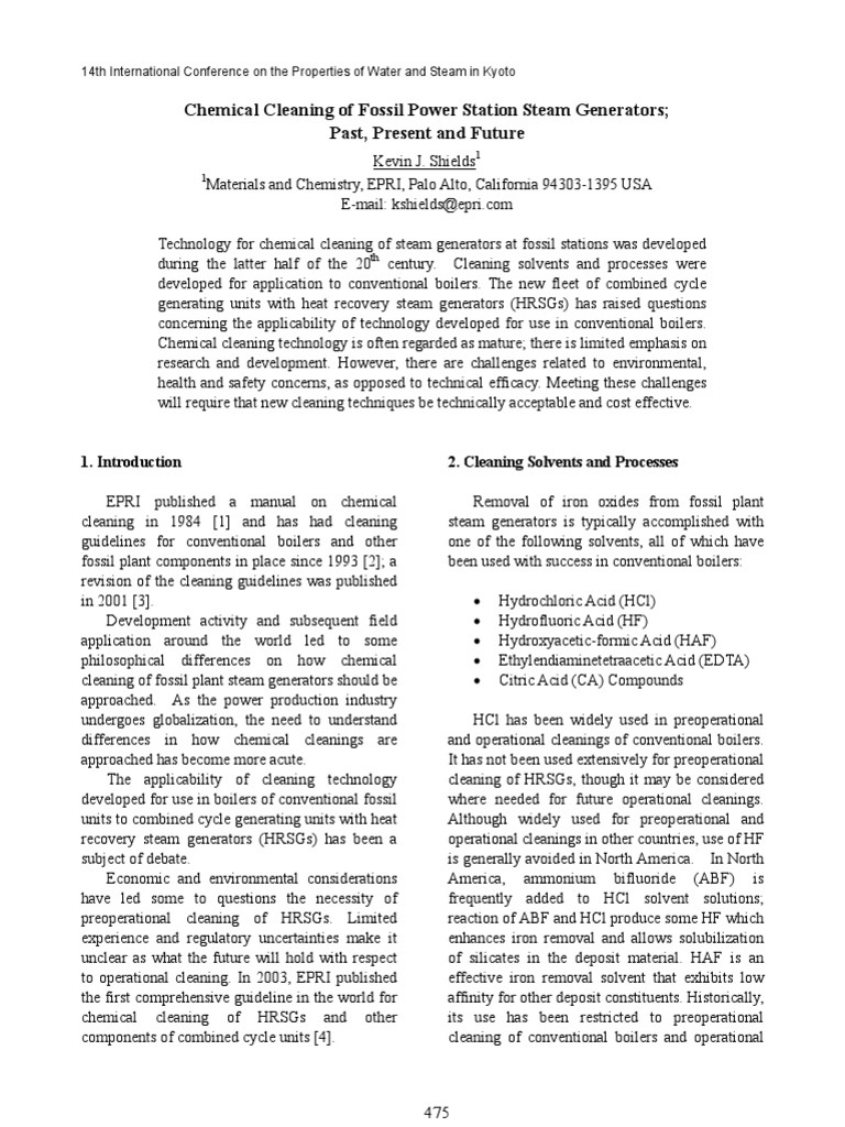Chemical Cleaning of Fossil Power Station Steam Generators PDF