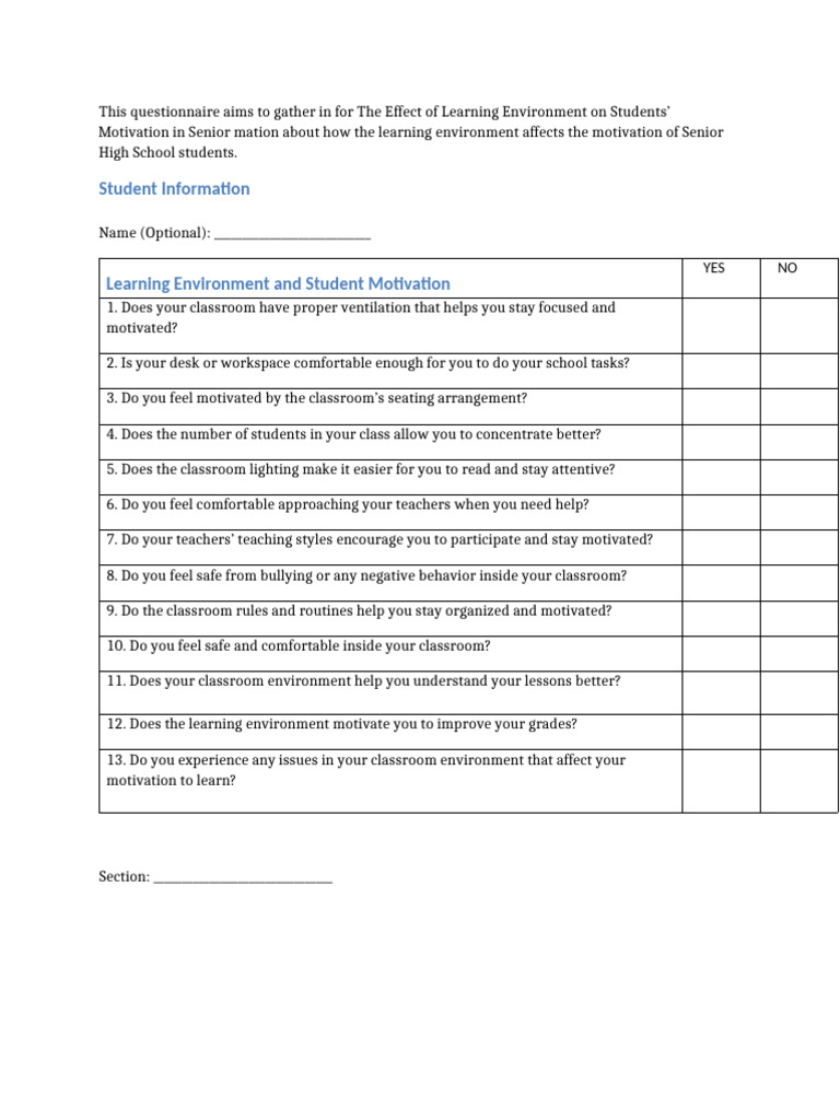 This Questionnaire Aims To Gather in For The Effect of Learning ...