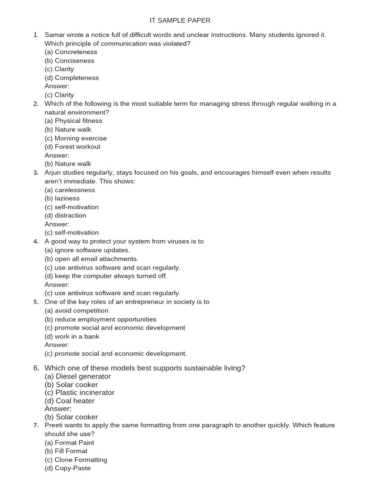 Class 10 ITsample Paper 2026 | PDF | Relational Database | Databases
