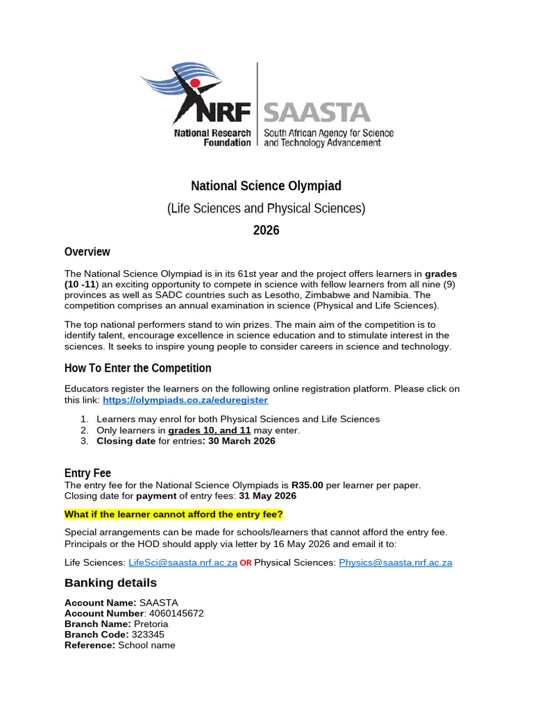 National Science Olympiad 2026 | PDF