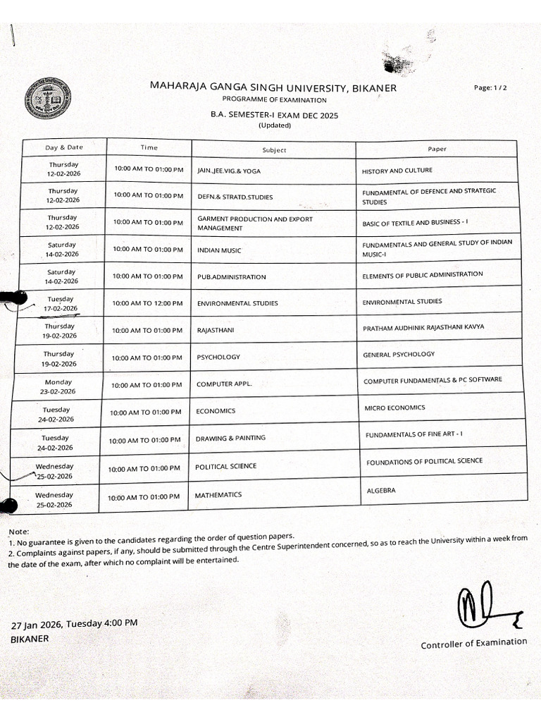 Updated Time Table | PDF