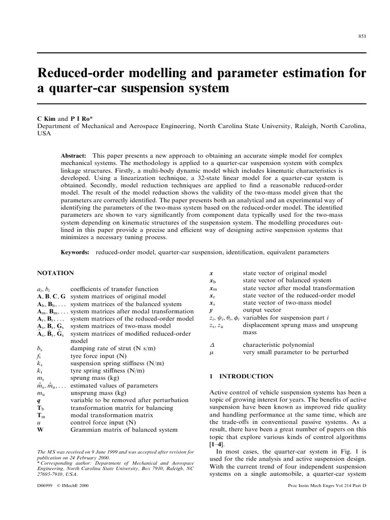 Reduced Order Modeling and Parameter Estimation For A Quarter Car ...