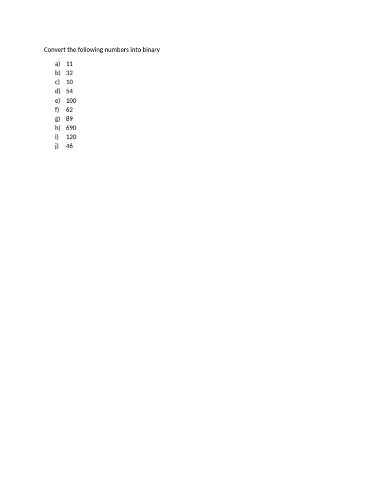 Convert The Following Numbers Into Binary | PDF