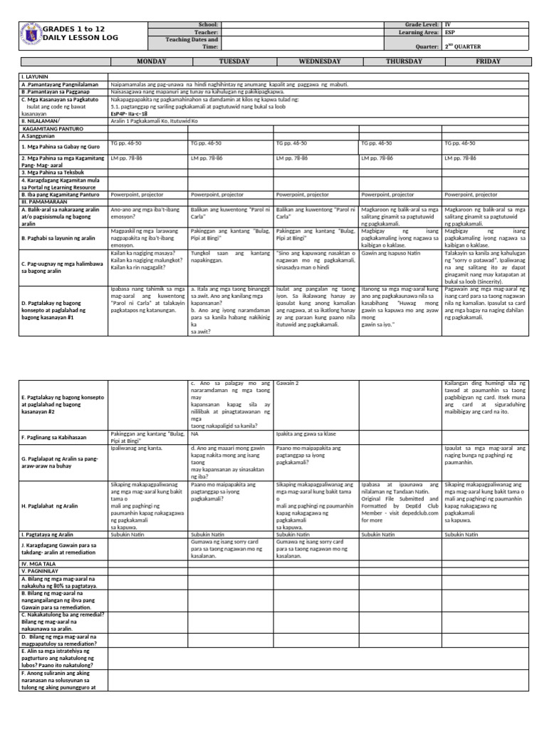 DLP Esp 4 - Q2 - W1 | PDF