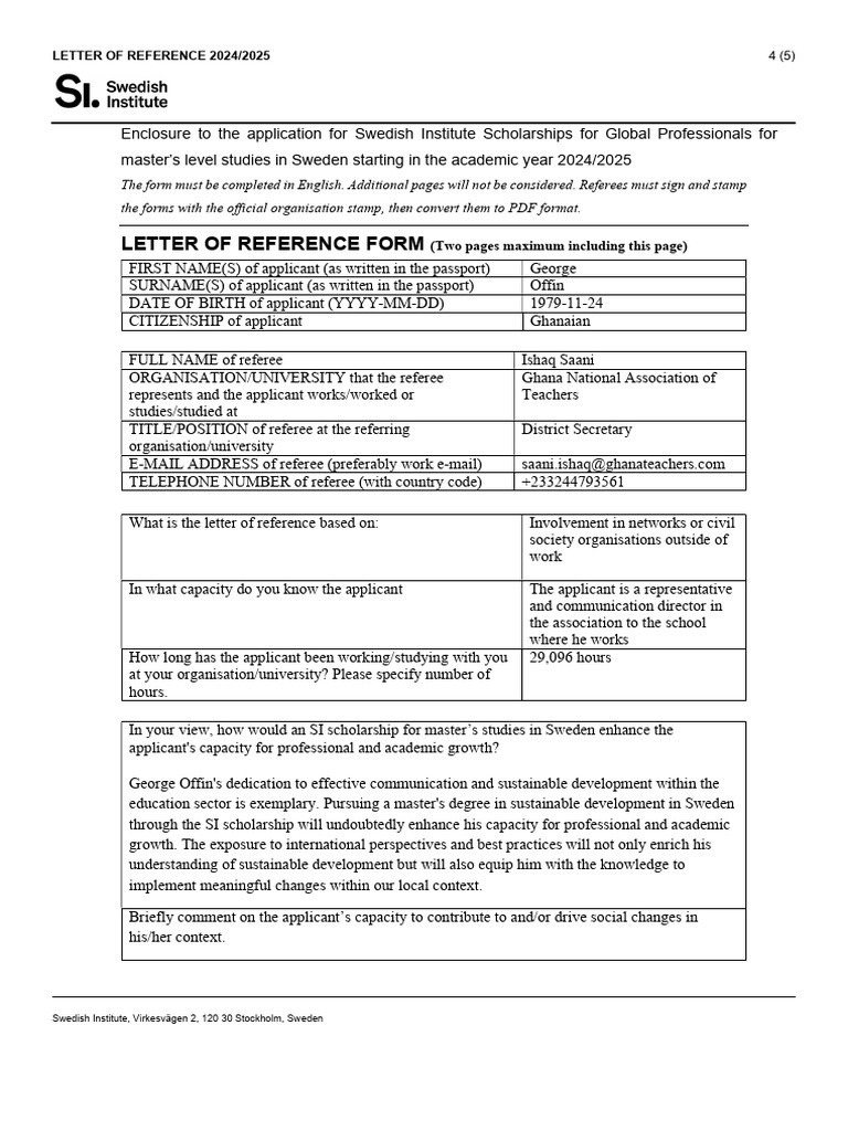 2.letter of Reference Form Sisgp 2024 - 2025 - D | PDF