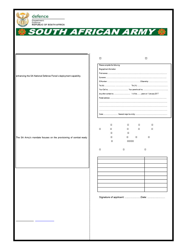 Sandf Application Forms 2027 Free | PDF