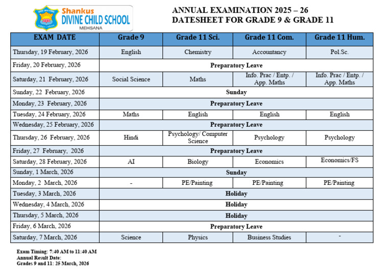 Exam Date Grade 9 Grade 11 Sci. Grade 11 Com. Grade 11 Hum | PDF