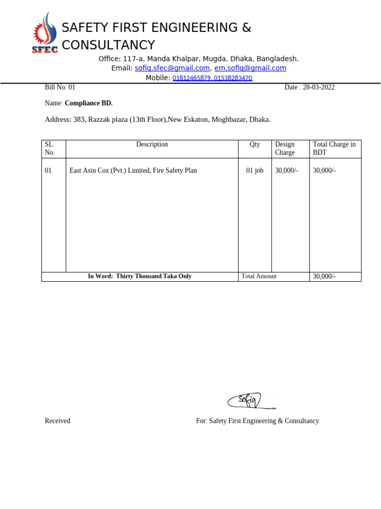Bill Safety First Engineering & Consultancy | PDF | British Empire ...
