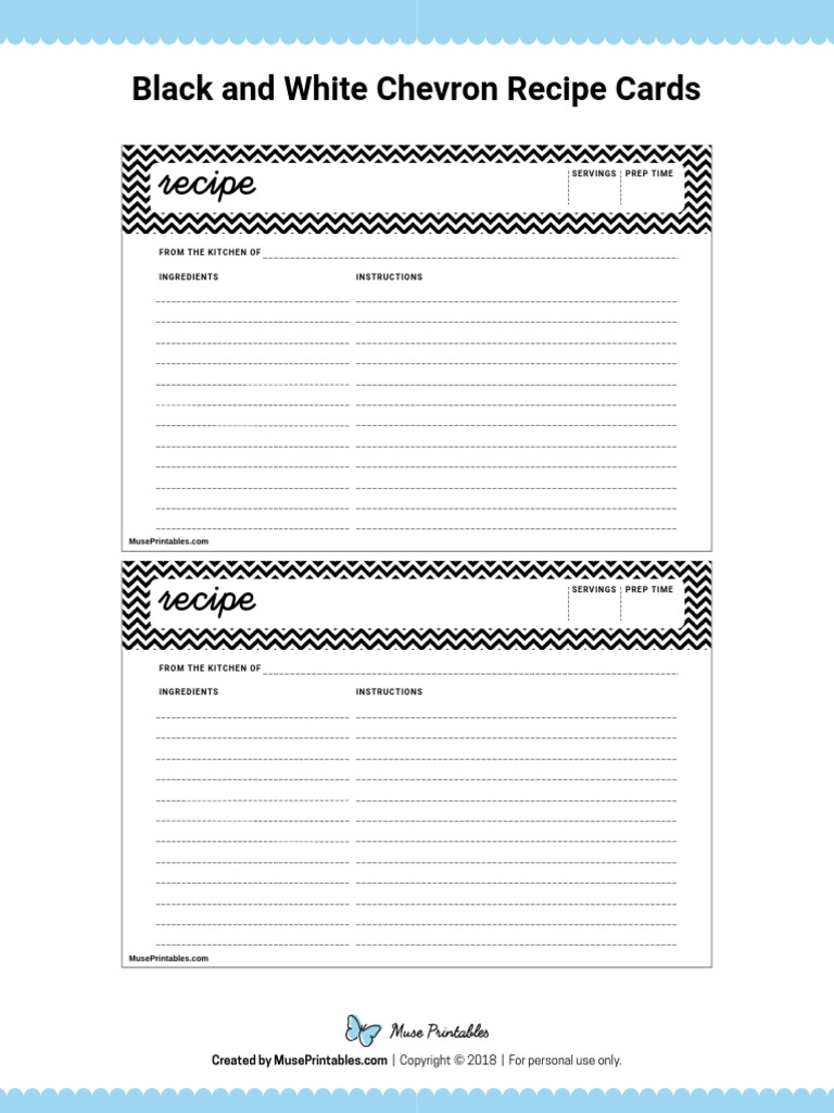 Black and White Chevron Recipe Cards Watermarked | PDF