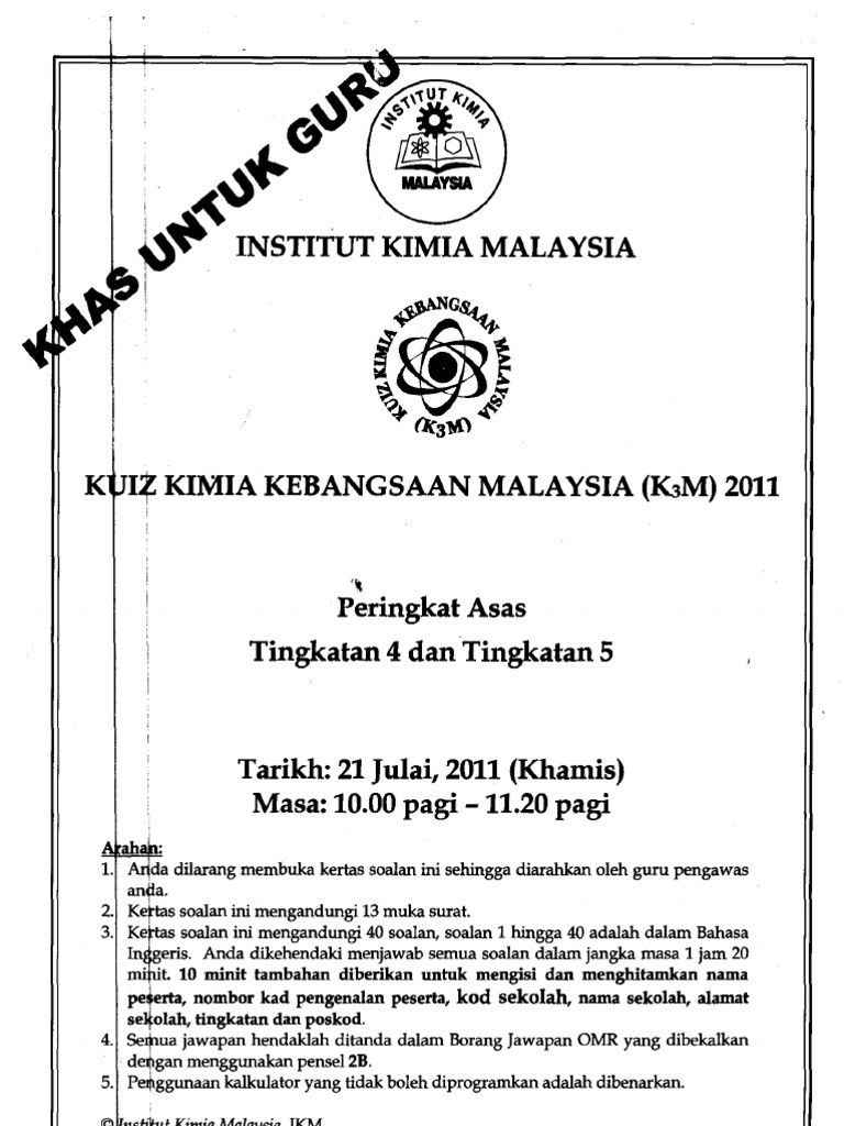 Kuiz Kimia Kebangsaan K3M 2011