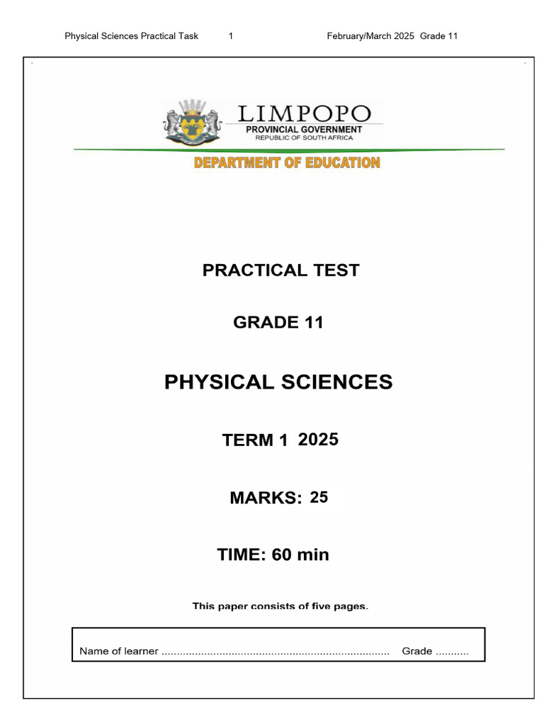 GR 11 Term 1 Practical Post Test 2025 | PDF | Force | Friction