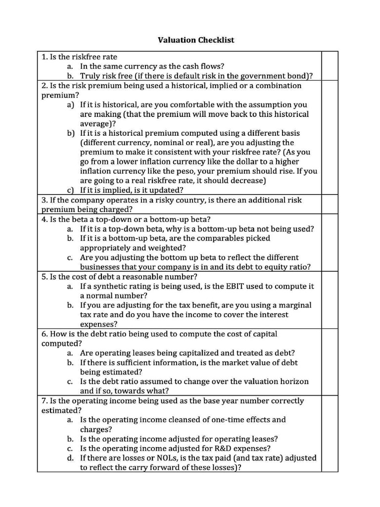 Valuation Checklist | PDF