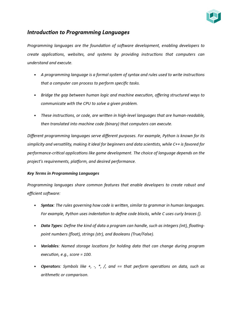 Introduction To Programming Languages | PDF | Programming Language ...