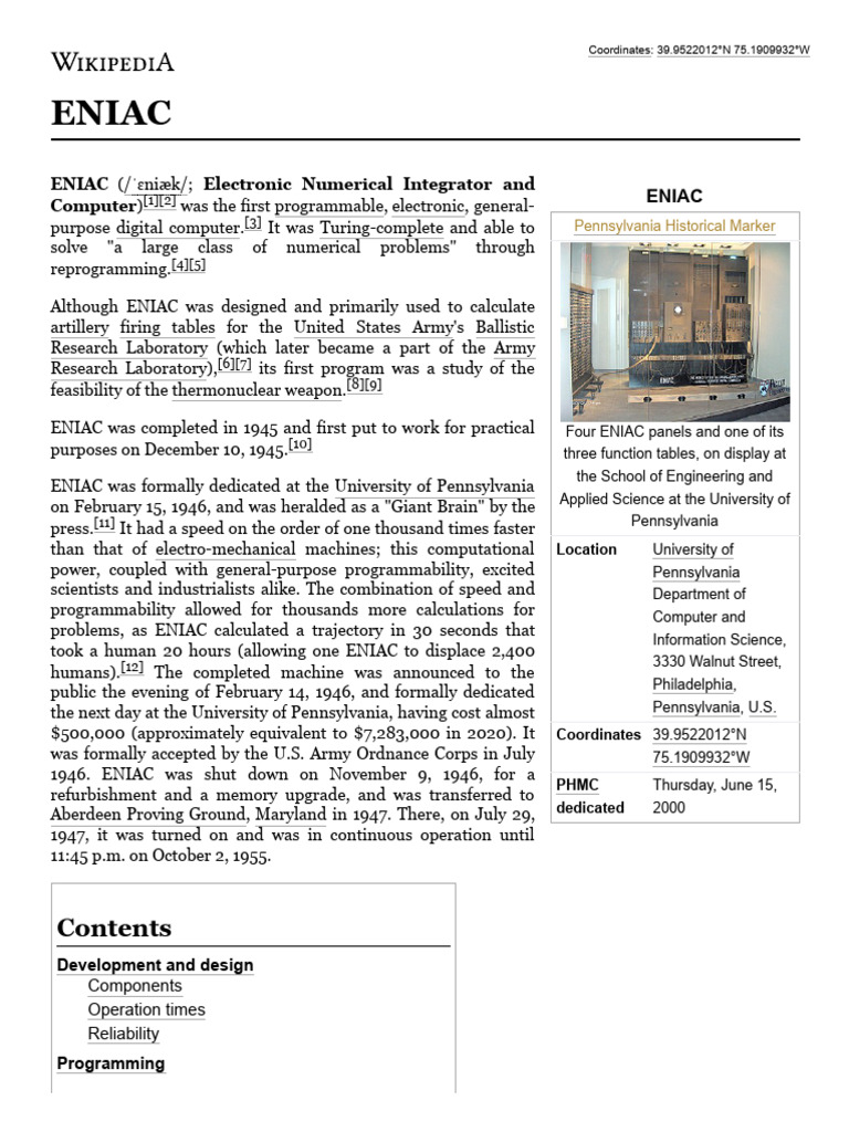 ENIAC - Wikimedia Commons 1 1 | PDF | Computer Architecture | Office ...