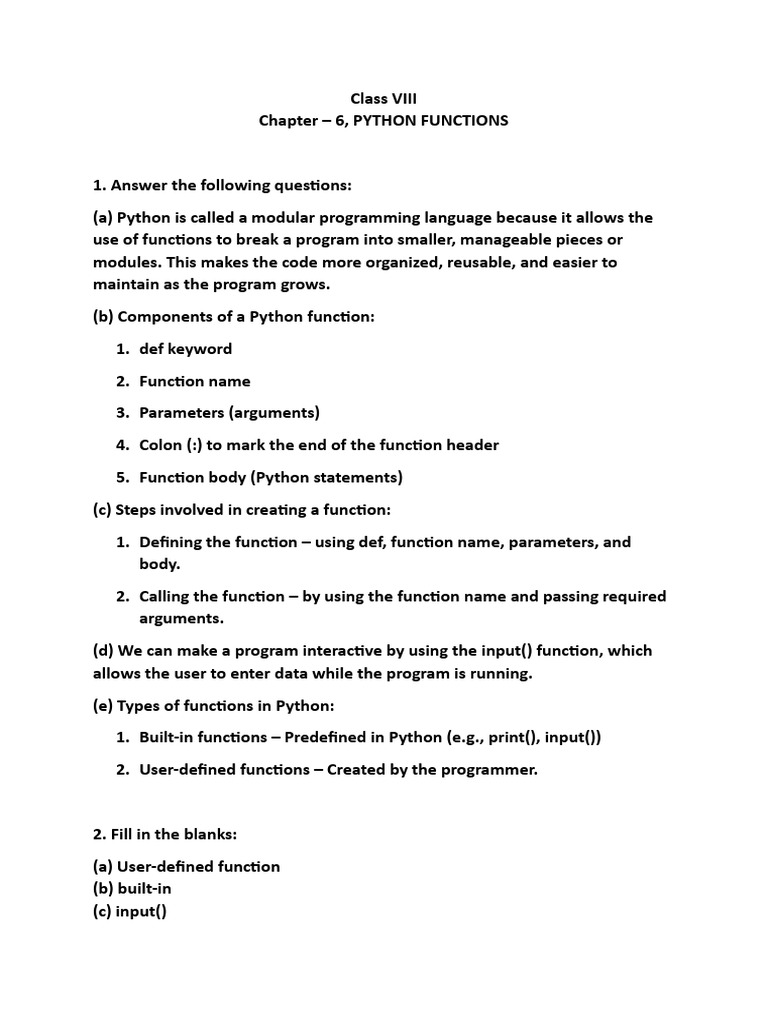 Class 8 Chapter 6 Python Functions | PDF