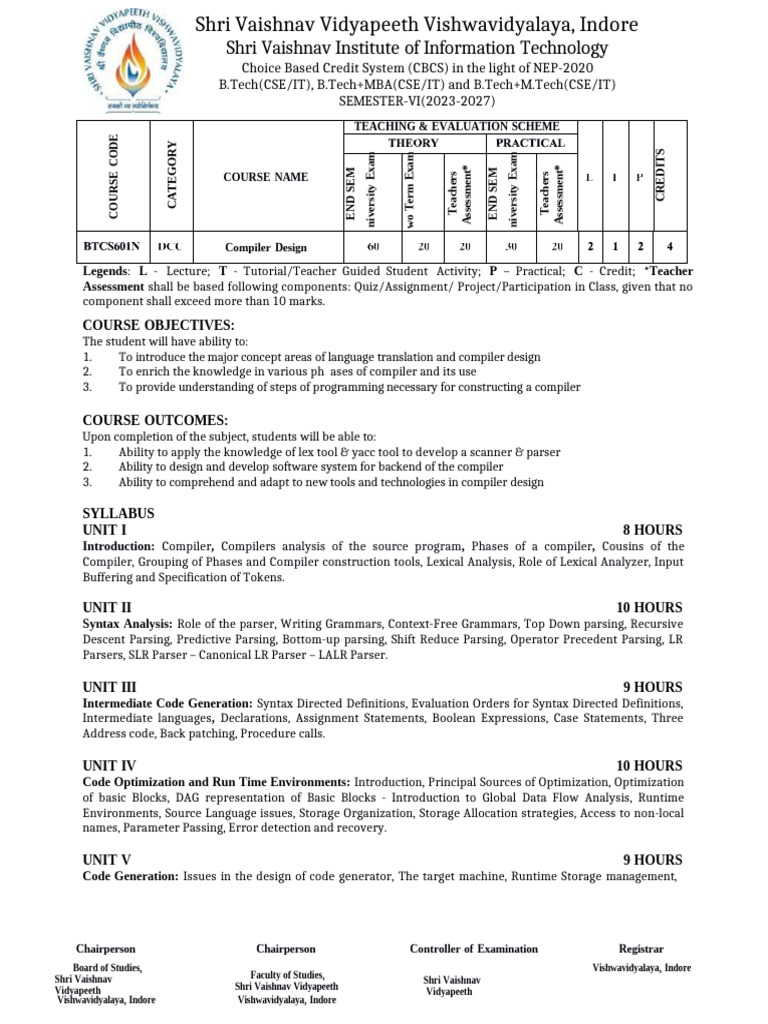 SVIIT - Syllabus - BT - CSE - VI-SEM - 23-27 - 19.01.2026 | PDF