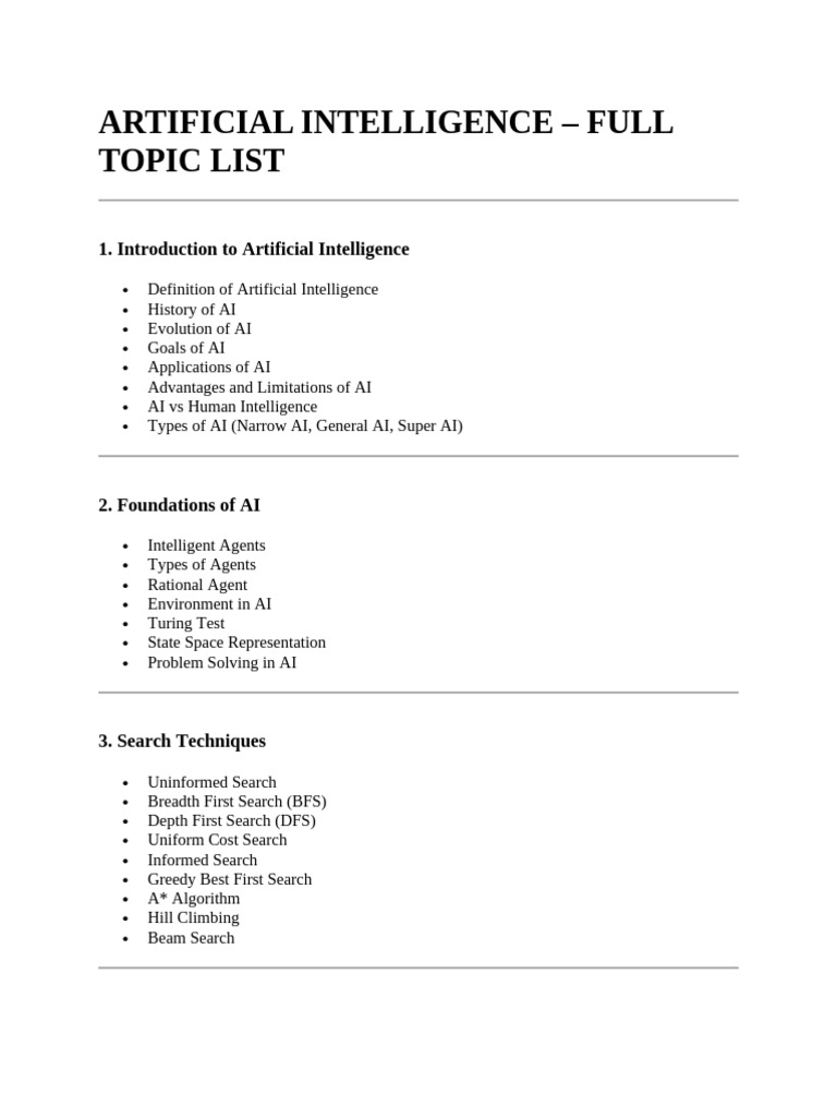 Artificial Intelligence Topics | PDF | Artificial Intelligence ...