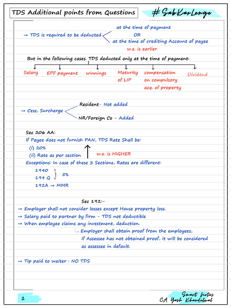 TDS Additional Points & Sec 194R | PDF | Expense | Payments
