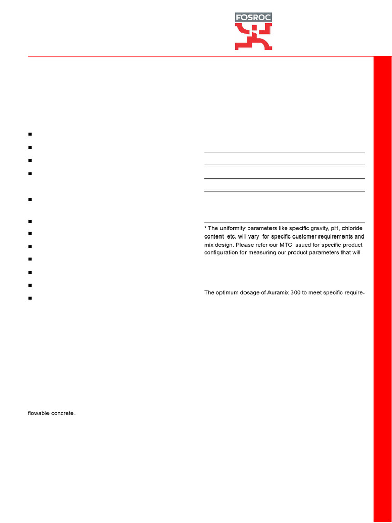 Fosroc Auramix 300 Admixture | PDF | Concrete | Physical Sciences