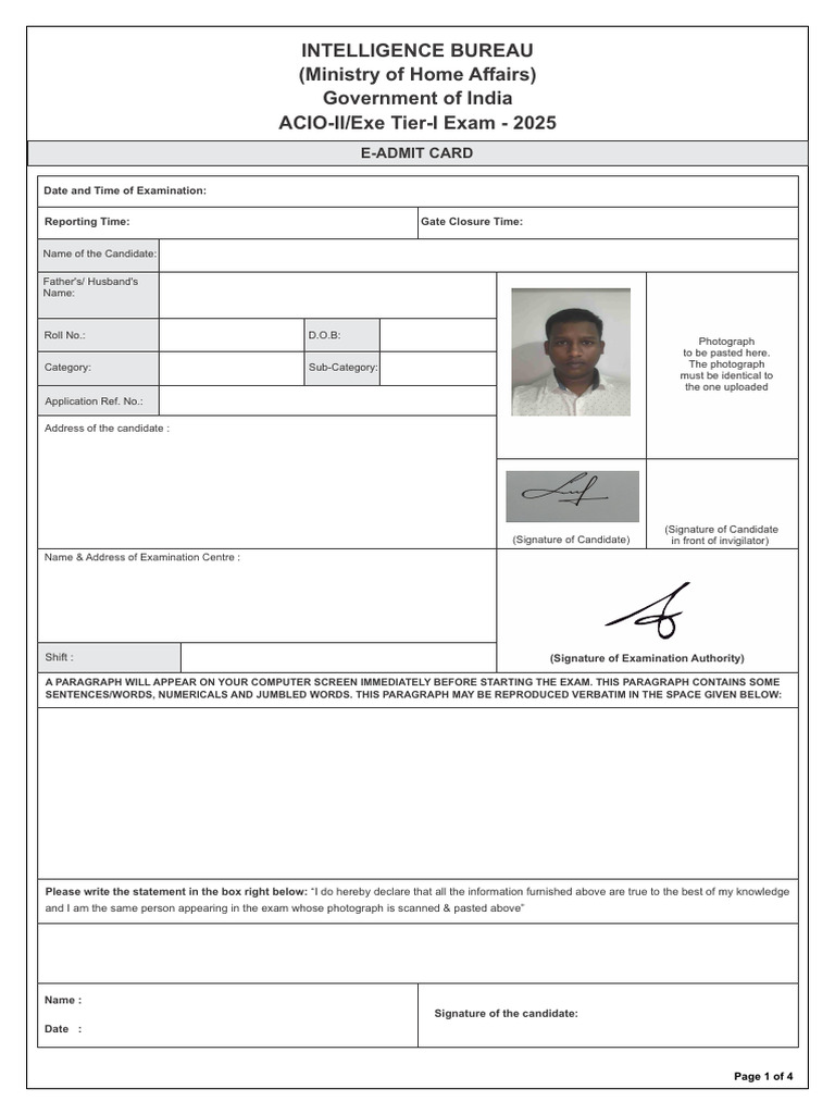 Admit Card | PDF | Identity Document