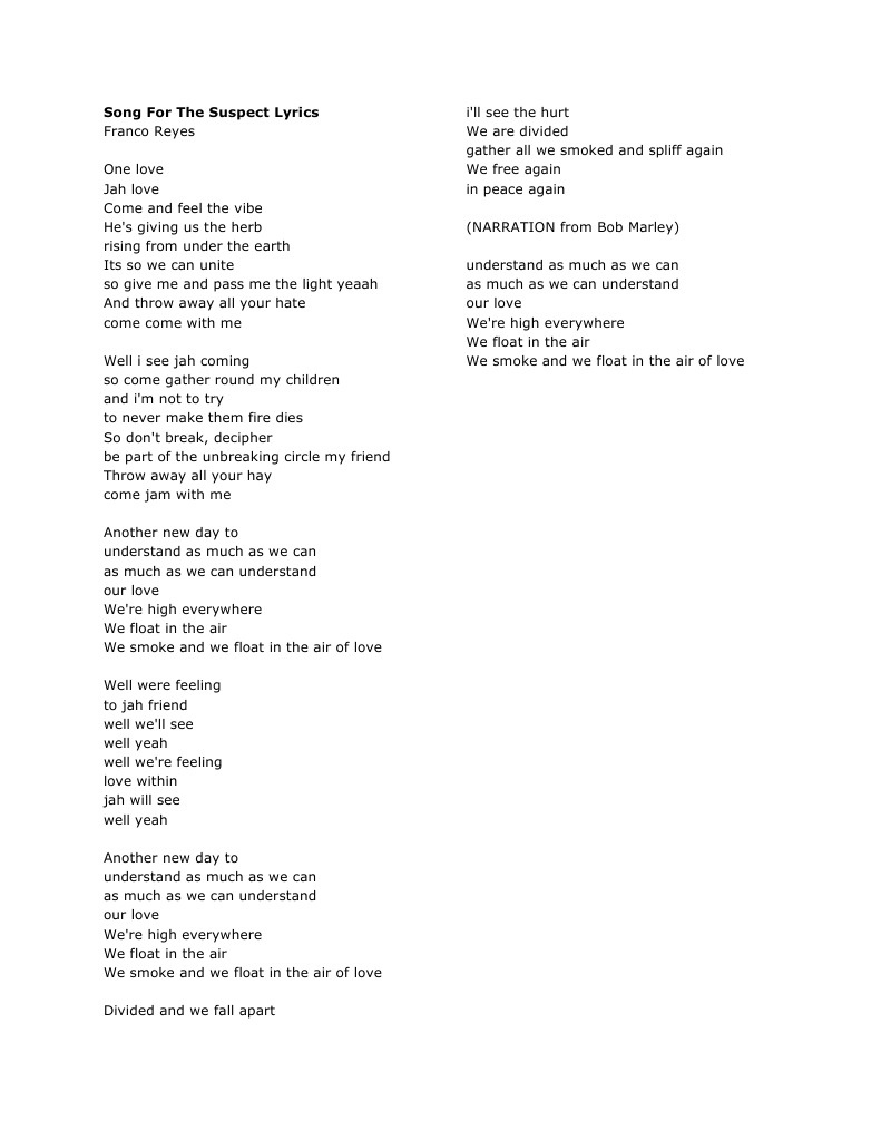 Song For The Suspect Lyrics