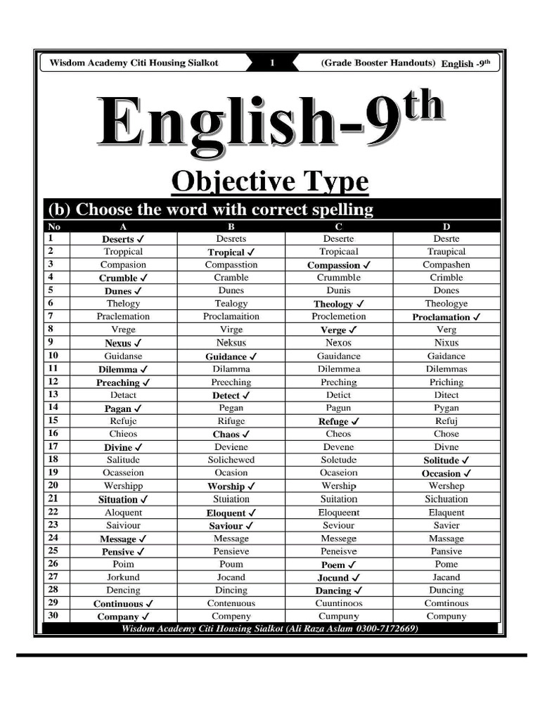 9Th English Complete Solved MCQs | PDF