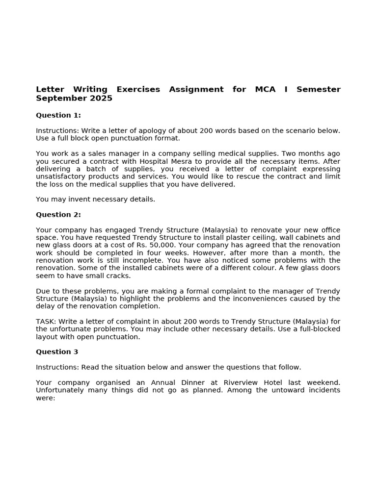 Letter Writing Exercises (1) Assignment | PDF