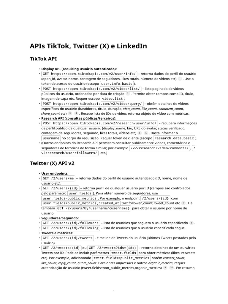 APIs TikTok, Twitter (X) e LinkedIn-1 | PDF | Web 2.0 | Ciberespaço