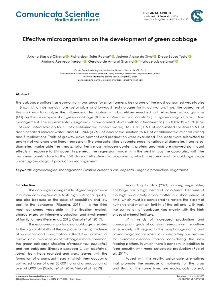 Effective Microorganisms On The Development of Green Cabbage | PDF ...