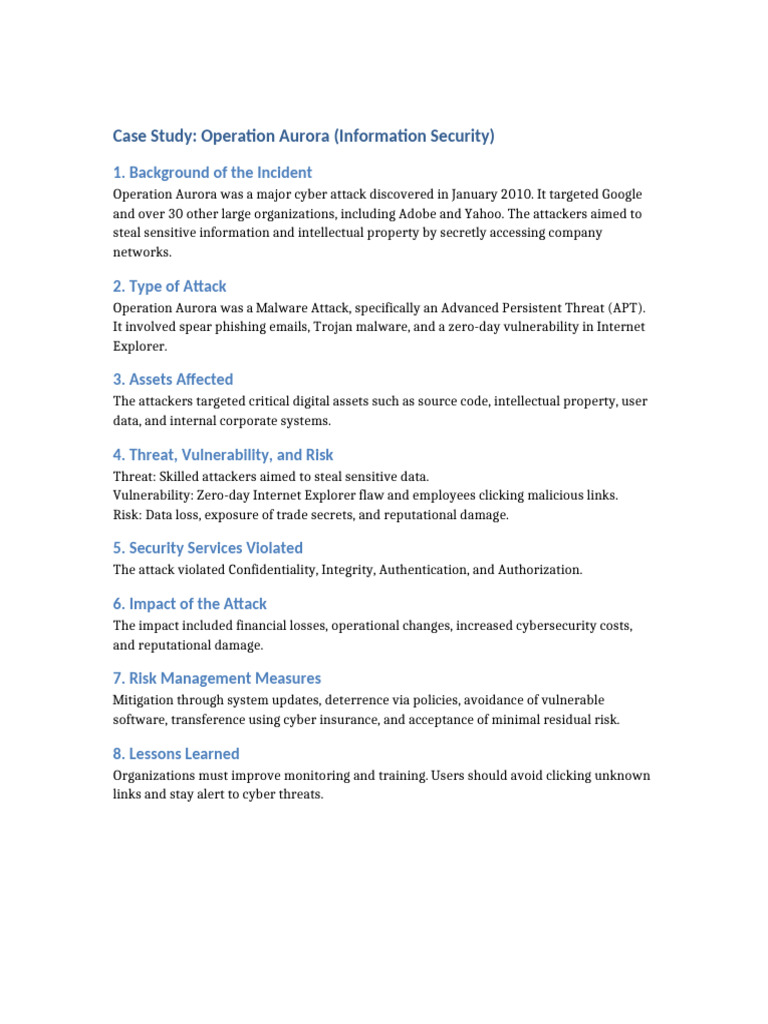 Operation Aurora Case Study | PDF