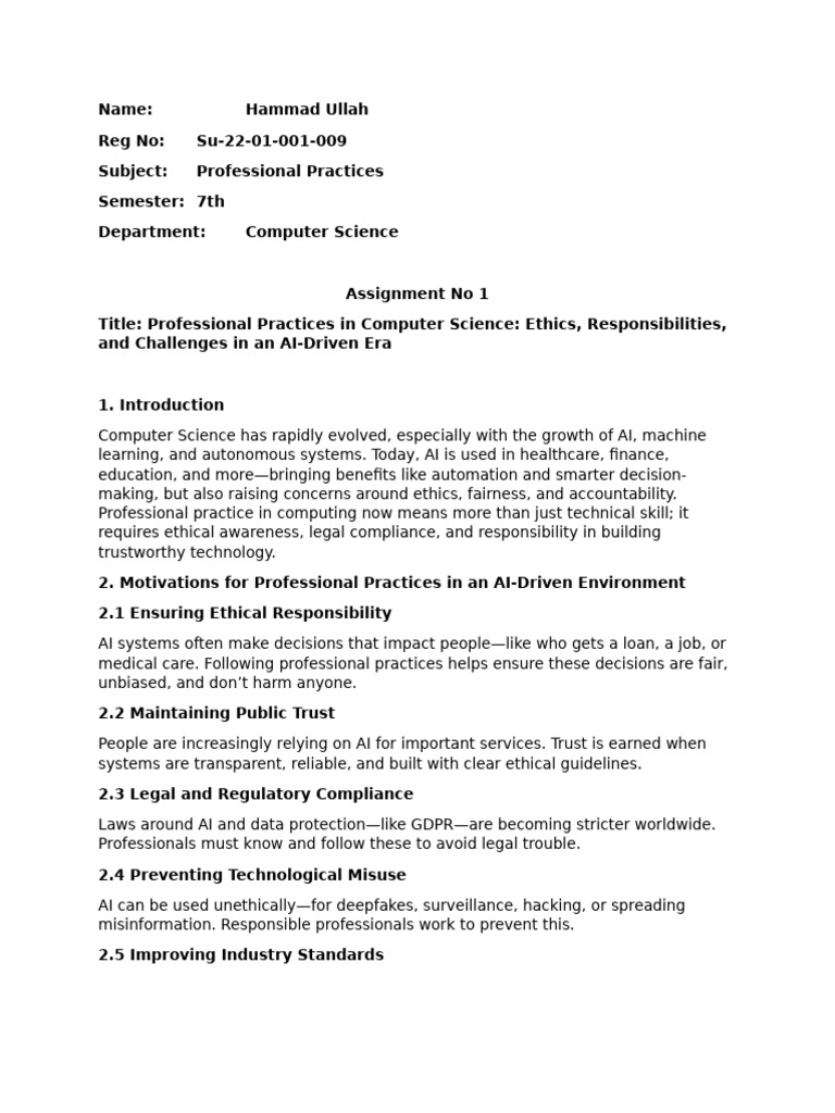 Professional Practices Assignment 1 | PDF | Artificial Intelligence ...