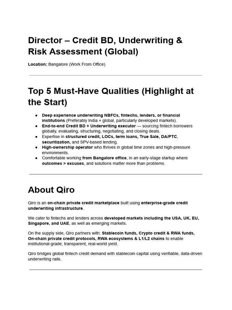 Director Credit BD, Underwriting Risk Assessment Global | PDF | Loans ...