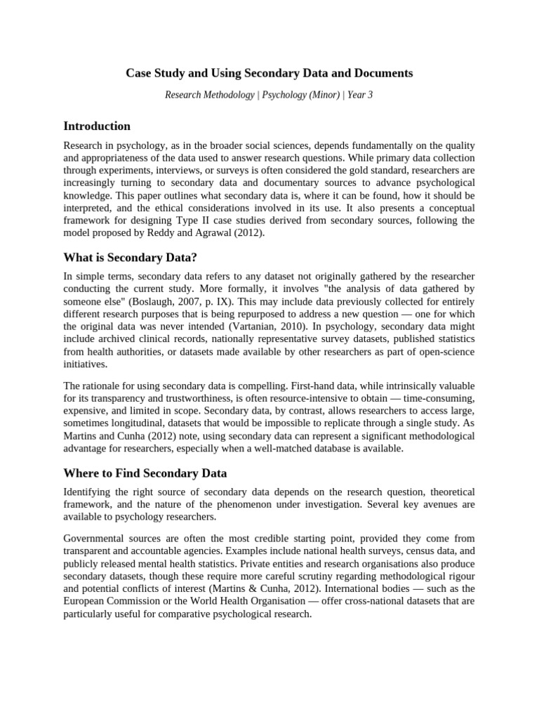 Case Study Secondary Data Assignment | PDF | Data | Psychology