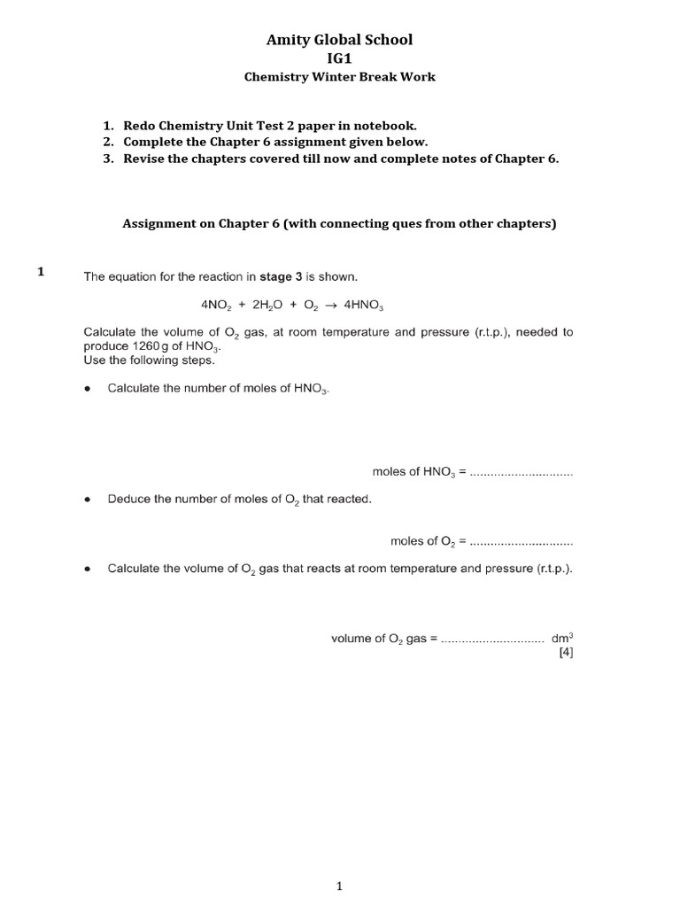 IG1 Chemistry Winter Break Work | PDF
